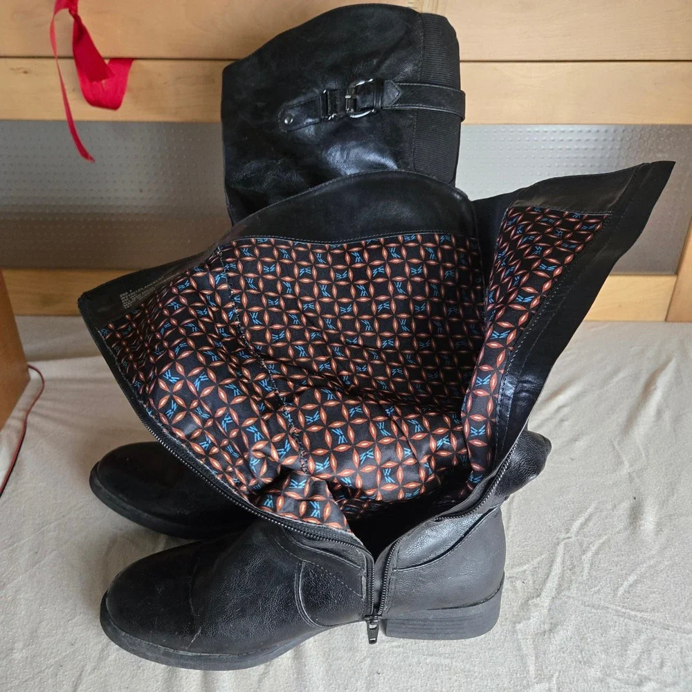 White Mountain Lancelot Tall Boots Womens 8M-WC Black Slouchy Buckle Moto
